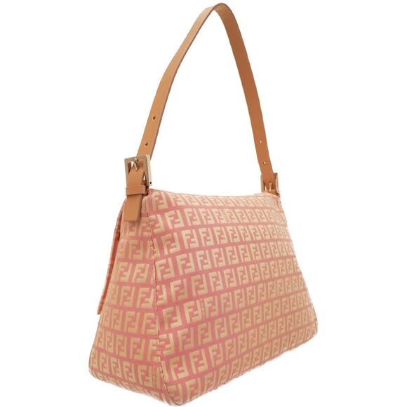 Authentic FENDI Mamma Zucca Zucchino Bucket Baguette Pink Beige Flap Bag Purse - Picture 2 of 7